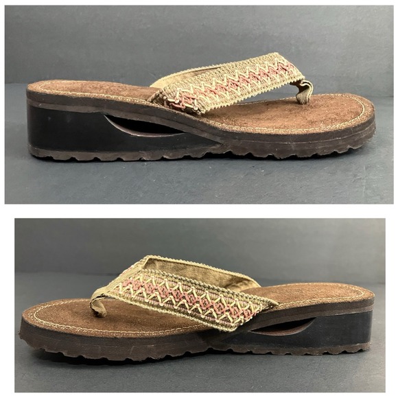 Women Comfort Woven Thong Sandals Slide On Sz 9 Platform Boho Earthy Natural - Picture 2 of 8